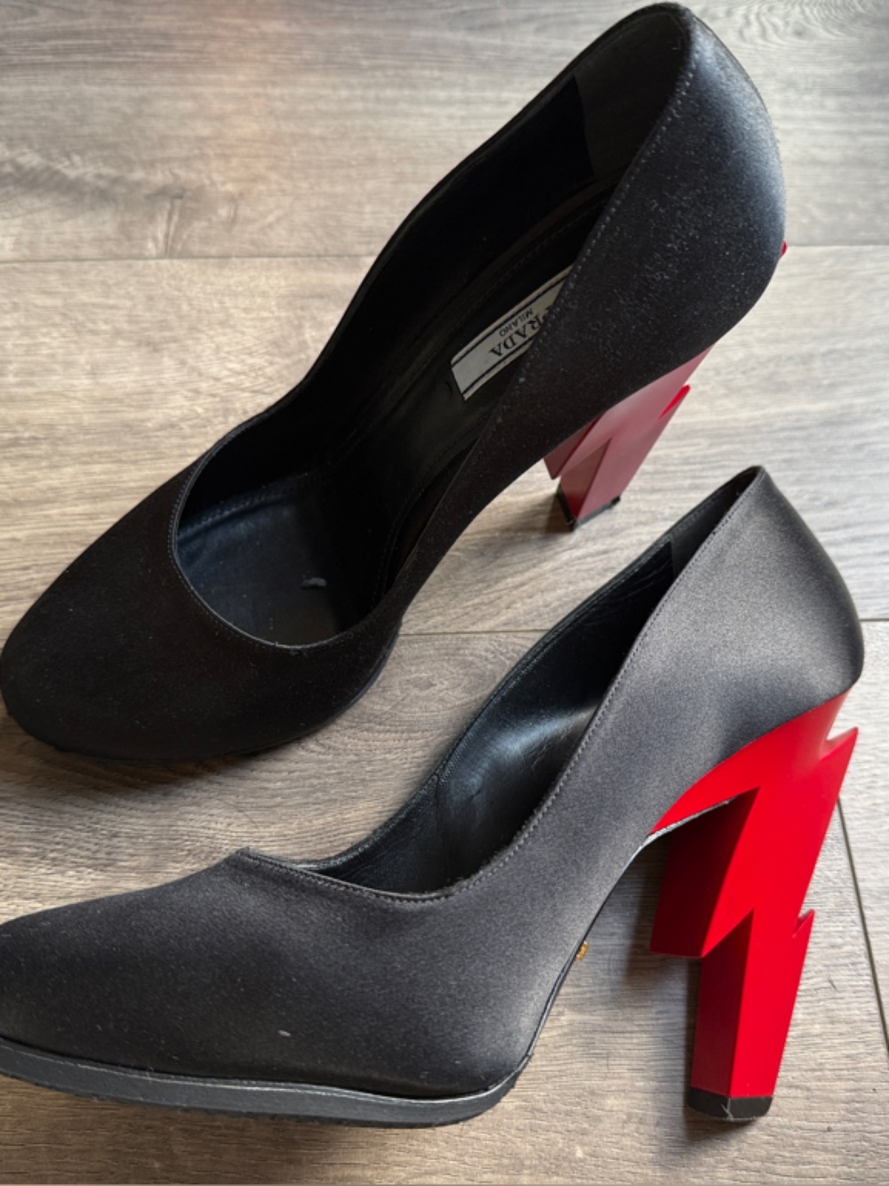 Prada Black Pumps with Red Lightning Heels